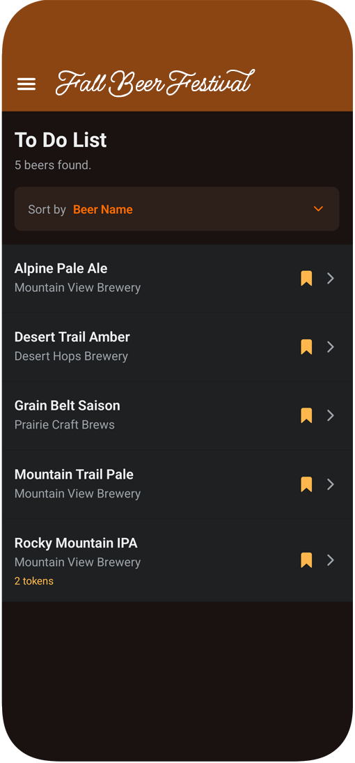 Festival app screen showing the flagged to do list